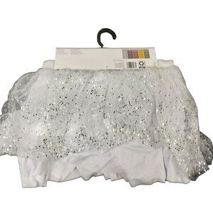 Womens L/XL Celebrate Halloween White Tutu With Silver Glitter